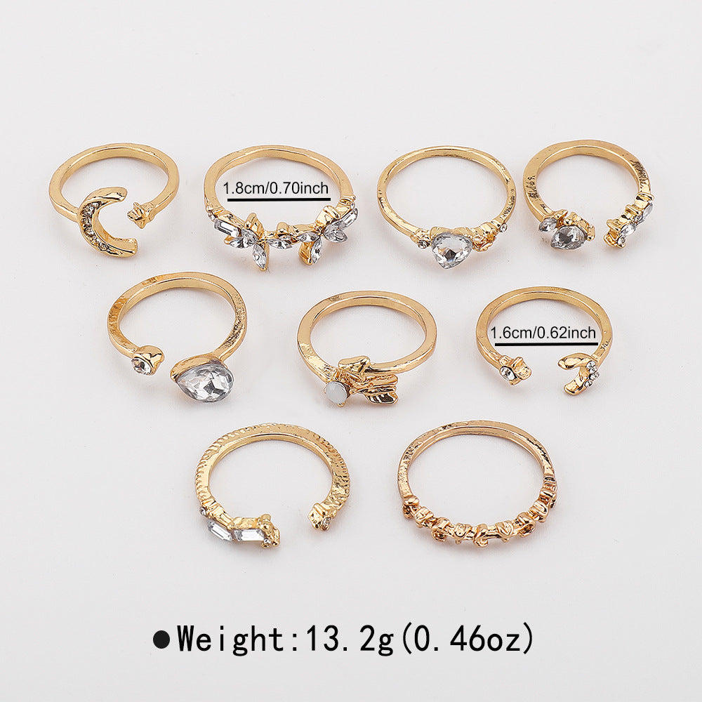 Anello geometrico da donna minimalista stile francese in lega con intarsio in strass e finitura placcata, set di anelli impilabili alla moda