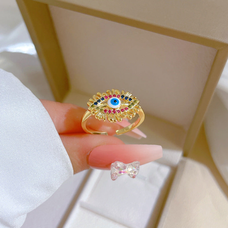 Anello a Occhio di Demone Regolabile Minimalista con Intarsi in Zircone con Finitura Placcata in Ottone per Donna