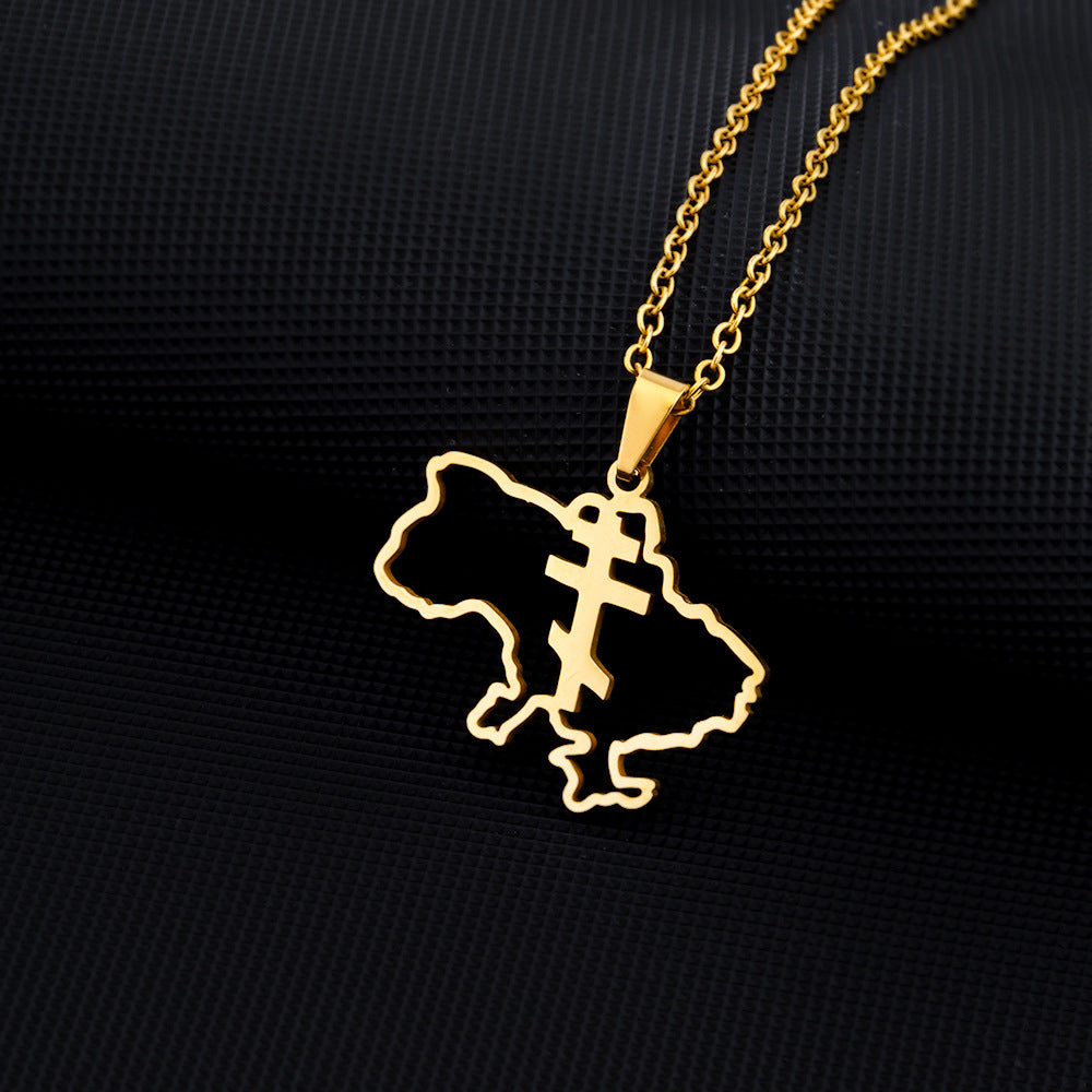 Collana con ciondolo geometrico etnico vintage da donna in acciaio inossidabile e titanio con finitura placcata, catena a O