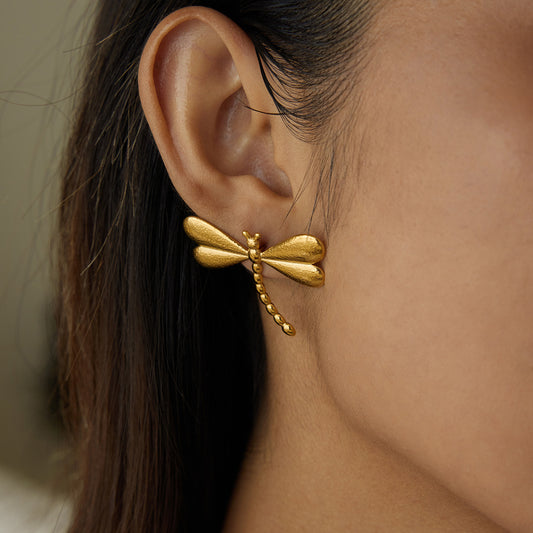 Minimalist Dragonfly-Shaped Titanium Steel Earrings with Plated Finish for Women