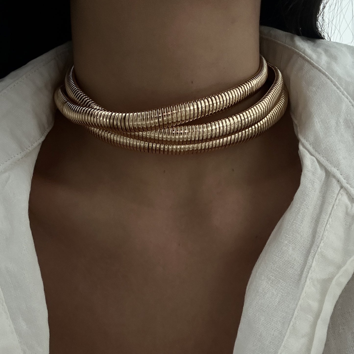 Minimalist Geometric Alloy Stainless Steel Snake Chain Choker Necklace for Women