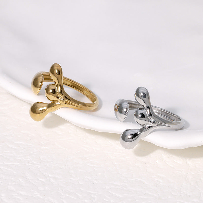 Anello Aperto da Donna Minimalista Irregolare Asimmetrico in Acciaio Inossidabile con Finitura Galvanica