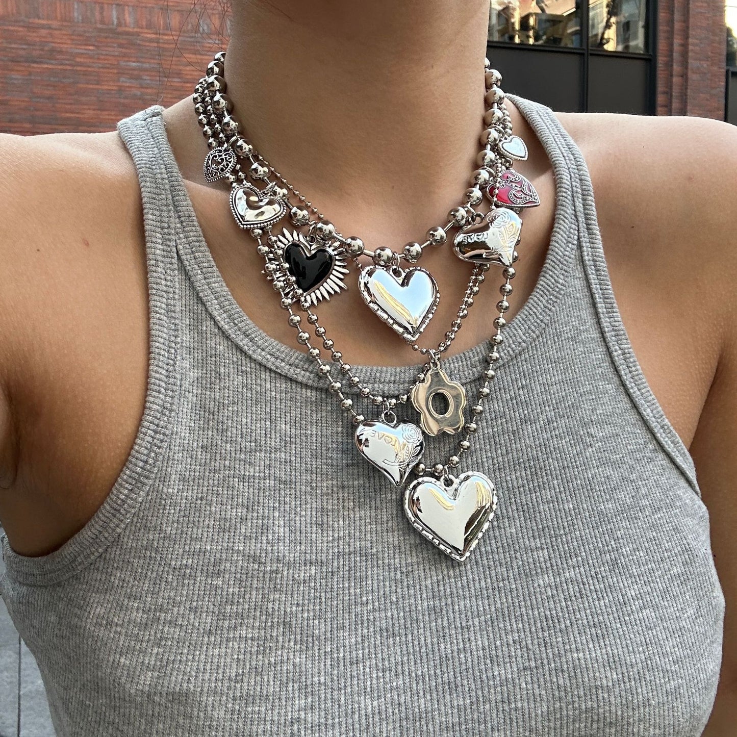 Collar chapado de aleación de zinc geométrico de corazón de Hip-hop Punk para mujer