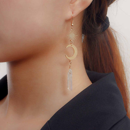 Orecchini a cerchio pendenti lunghi vintage a forma di luna geometrica con pietre semipreziose trasparenti da donna