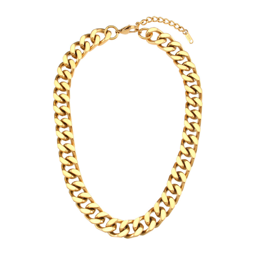 Fashionable Geometric Stainless Steel Cuban Chain Necklace for Women with Plated Finish