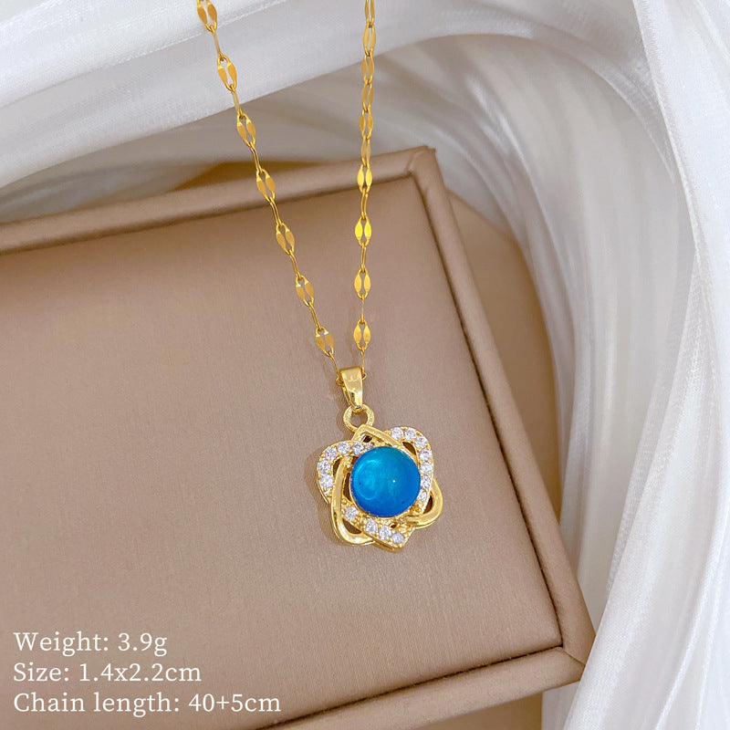 Sweet Minimalist Animal Shape Micro-Inlaid Cubic Zirconia Brass Pendant Titanium Steel Necklace for Unisex