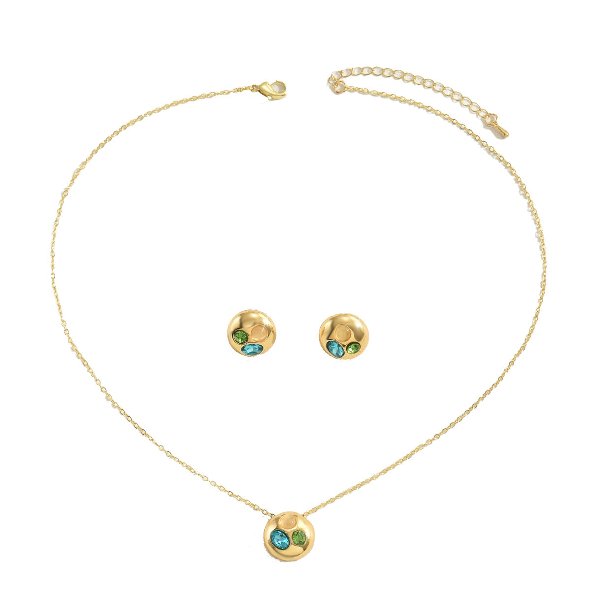 Elegante conjunto de collar y pendientes de cobre chapado en oro de 18 quilates con incrustaciones de diamantes de imitación para mujer