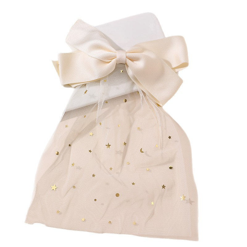 Fermaglio per capelli a fiocco fatto a mano in tulle bianco e nero per bambini con dettagli in lamina d'oro, accessorio per capelli di Halloween