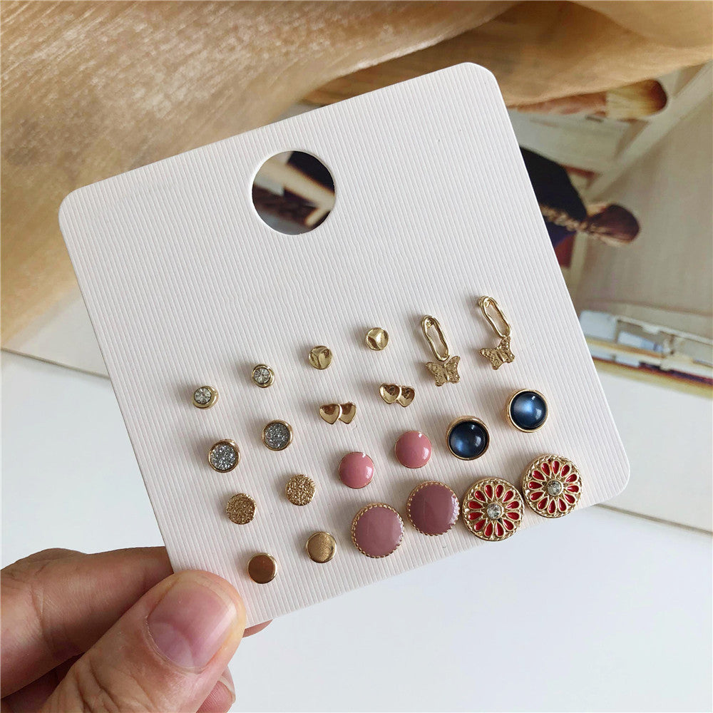 Minimalist Sweet Geometric Floral Micro-inlay Crystal Alloy Earrings for Women