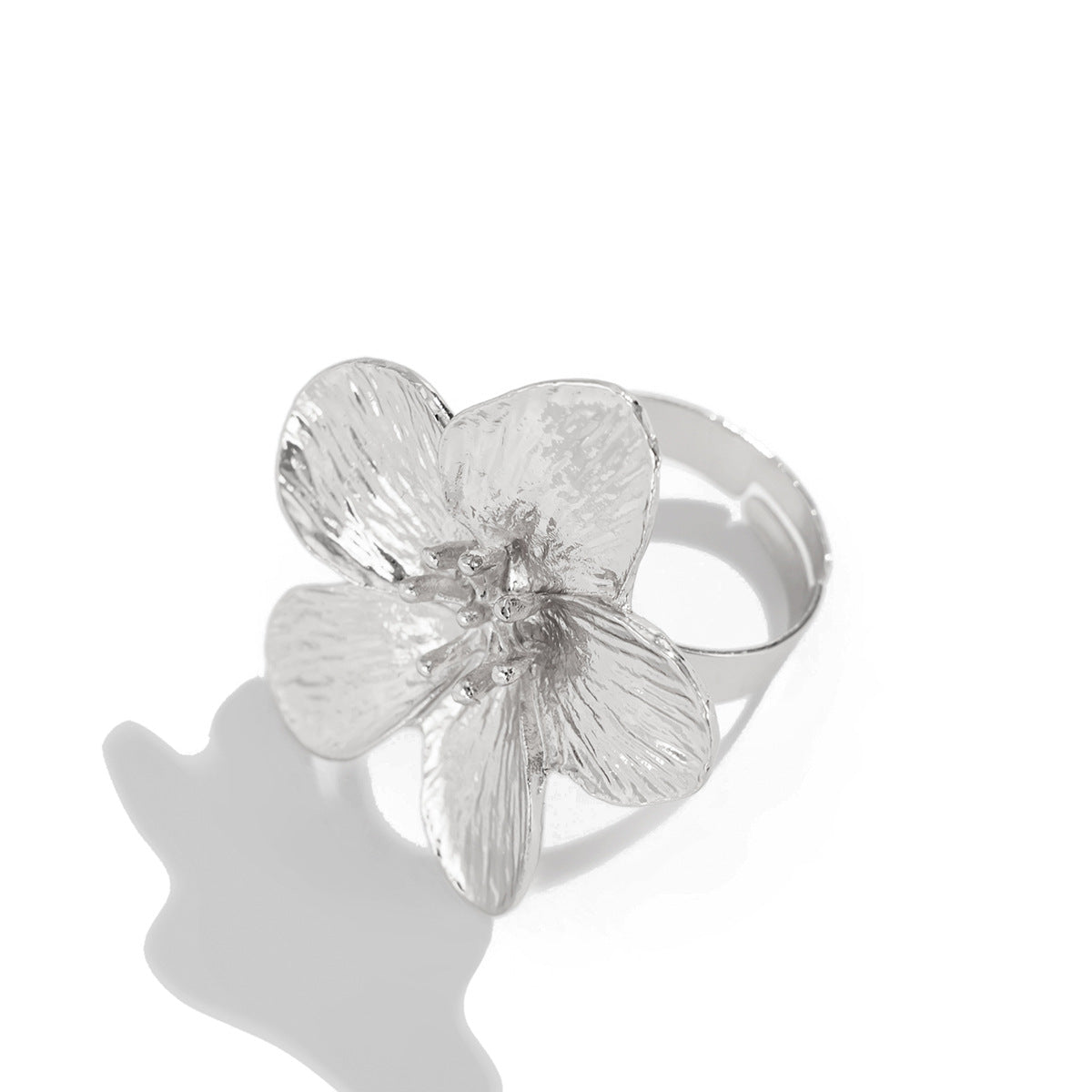 Minimalist Square Hollow Flower Zinc Alloy Plated Ring Set for Women
