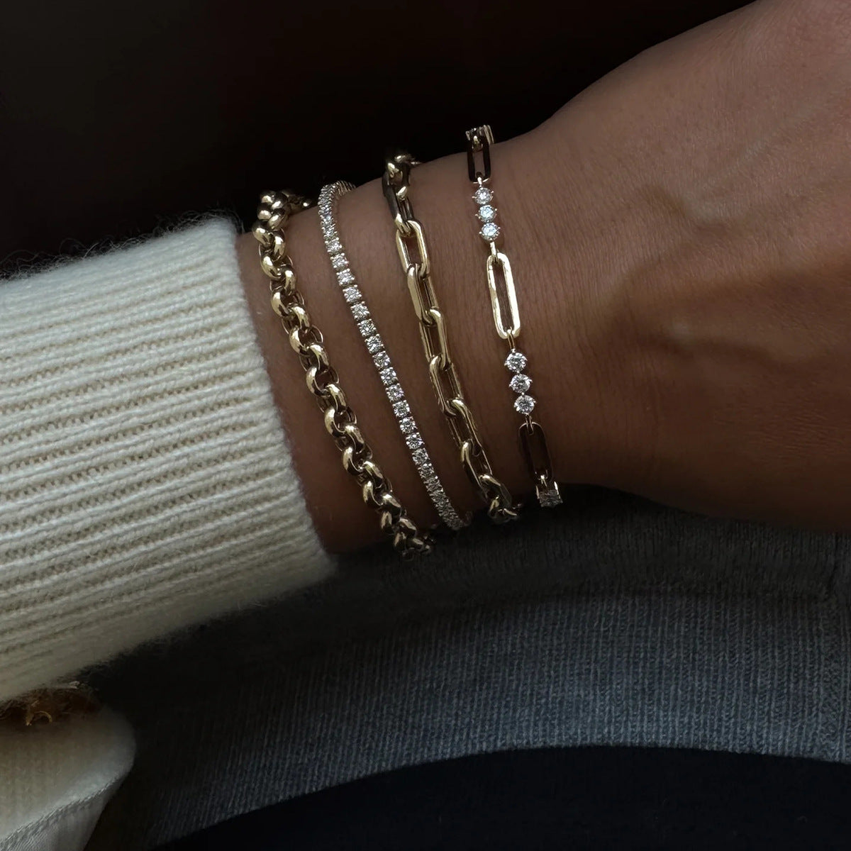 Elegant Women's Stainless Steel Rhinestone Tennis Bracelet Geometric Plated Jewelry