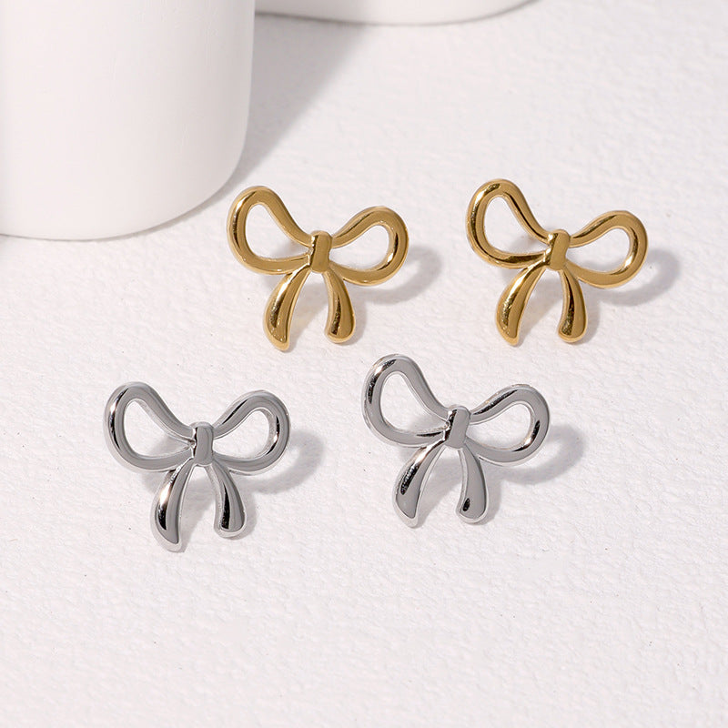 Pendientes de Acero Inoxidable en Forma de Lazo, con Baño, Estilo Minimalista para Mujer
