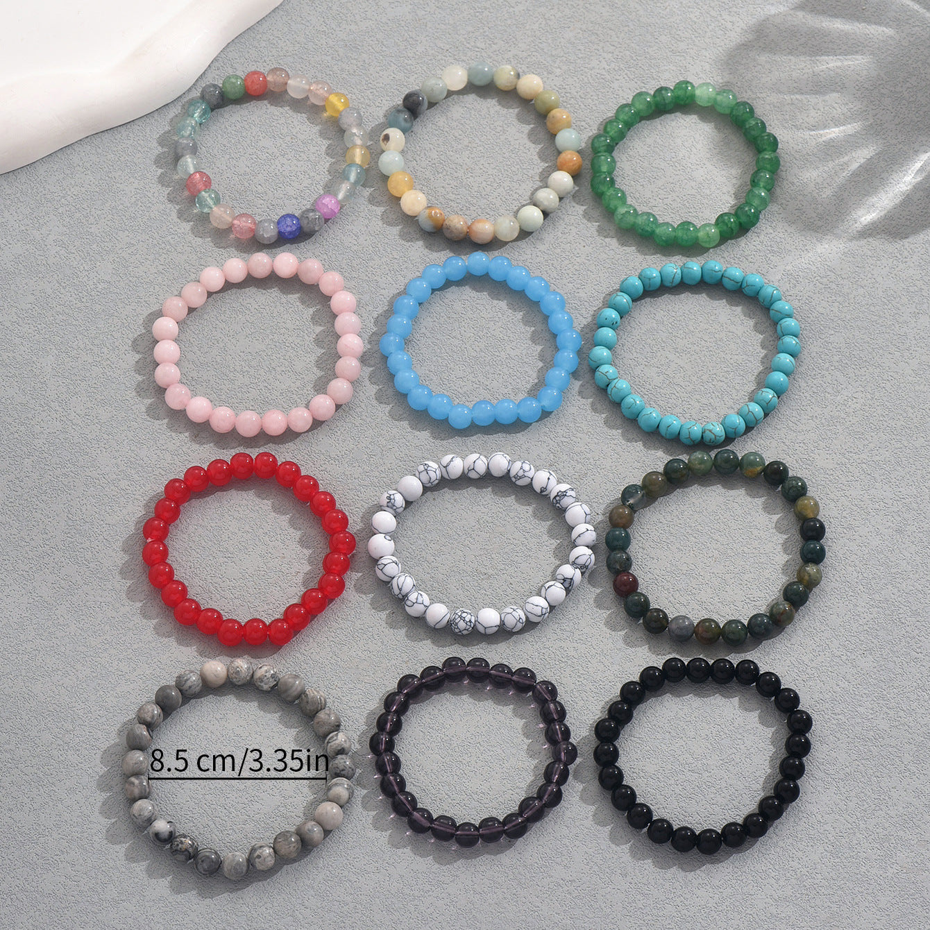 Braccialetti a set con forme geometriche alla moda e pietre naturali, design intrecciato, per uomo e donna