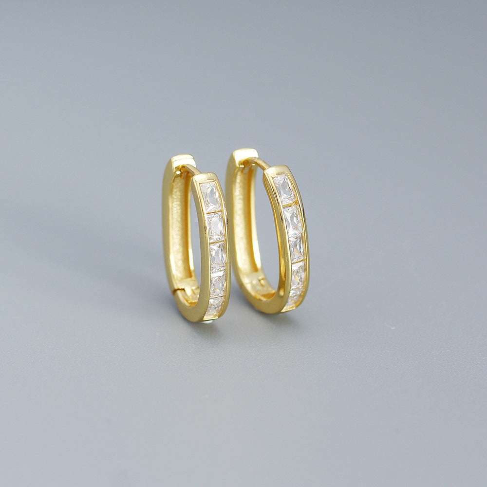 Vintage French-Style Enamel U-Shaped Earrings in Sterling Silver with Geometric Design for Women