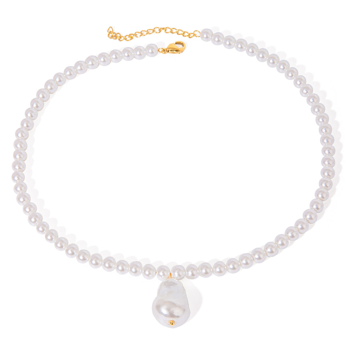 Collana da donna vintage minimalista girocollo in acciaio inossidabile con strass intarsiati e catena di perle