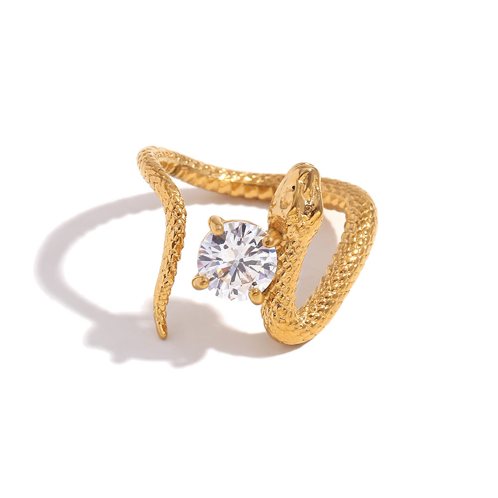 Orecchini alla moda a forma di serpente geometrico da donna in acciaio inossidabile con placcatura in oro 18K e texture a scaglie in zirconia cubica