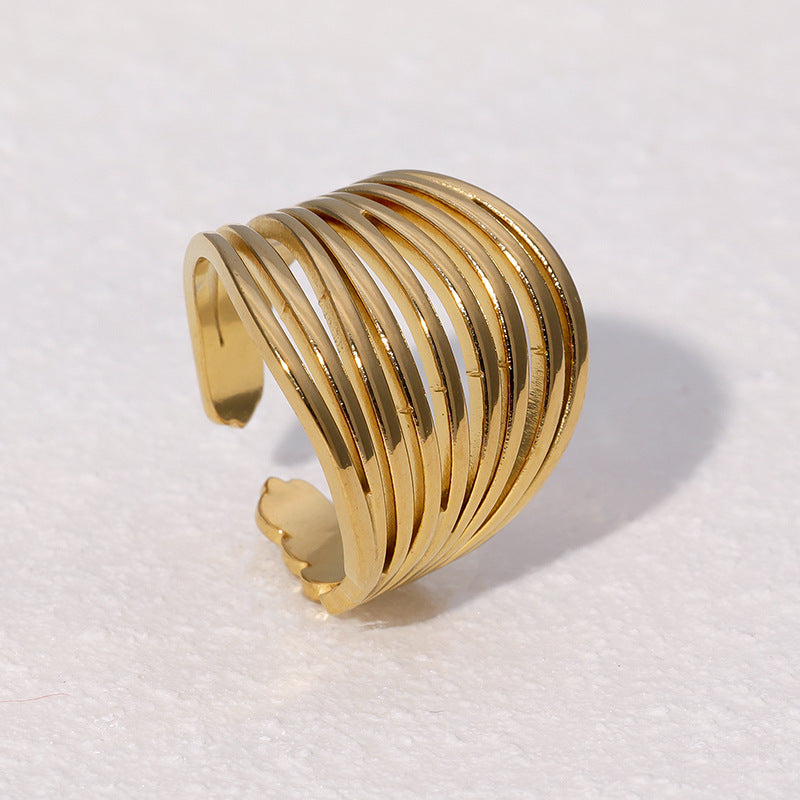 Minimalist Geometric Stainless Steel Open Ring with Gold Plating for Women
