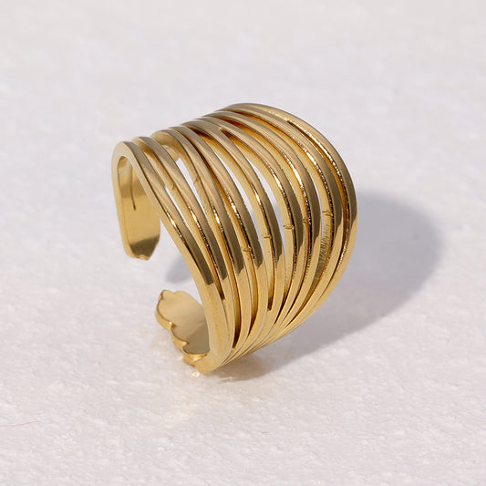 Minimalist Geometric Stainless Steel Open Ring with Gold Plating for Women