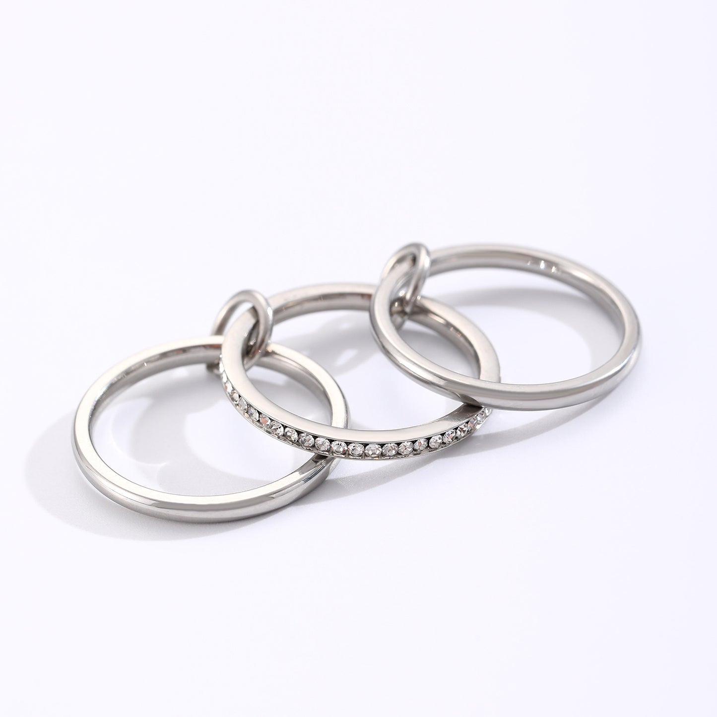 Two-Tone Geometric Stainless Steel Ring with Cubic Zirconia Plating for Women