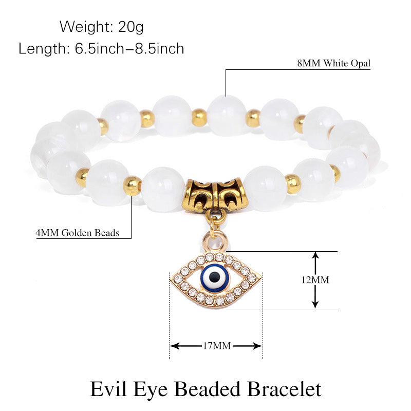 Minimalist Elegant 8mm Pink Zebra Stone Evil Eye Bracelet Unisex Fashion Jewelry Gift