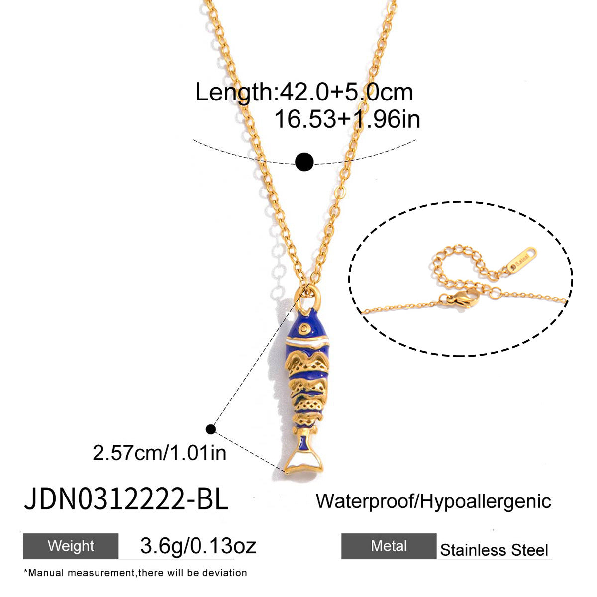 Elegant Geometric Fish Drip Oil PVD Titanium Steel Necklace for Women