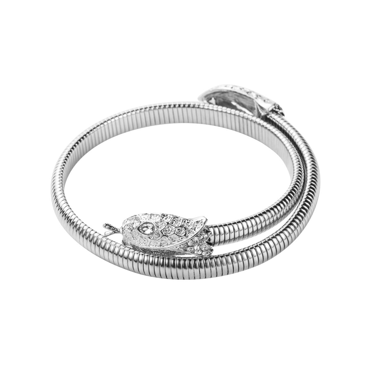 Punk Hip Hop Style Snake Shape Alloy Necklace with Rhinestone Inlay Adjustable Striped Design for Women
