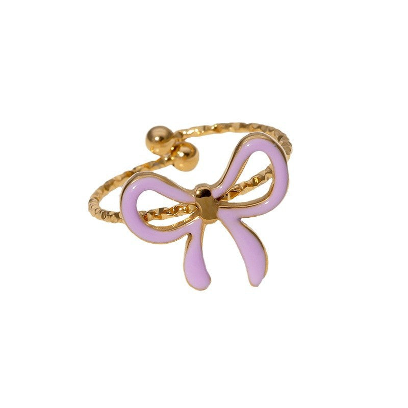 Delizioso Anello Aperto da Donna a Forma di Fiocco in Acciaio Inossidabile Placcato Oro Stile Minimalista