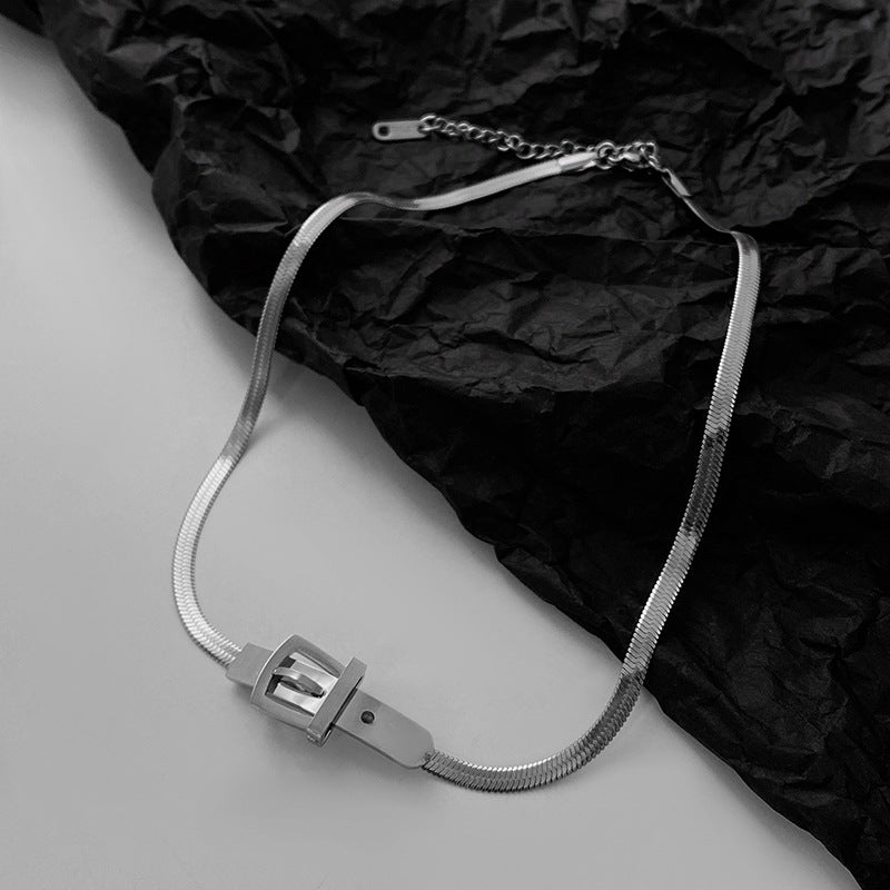 Minimalist Geometric Stainless Steel Pendant Necklace with Titanium Steel Accents on Snake Chain for Women