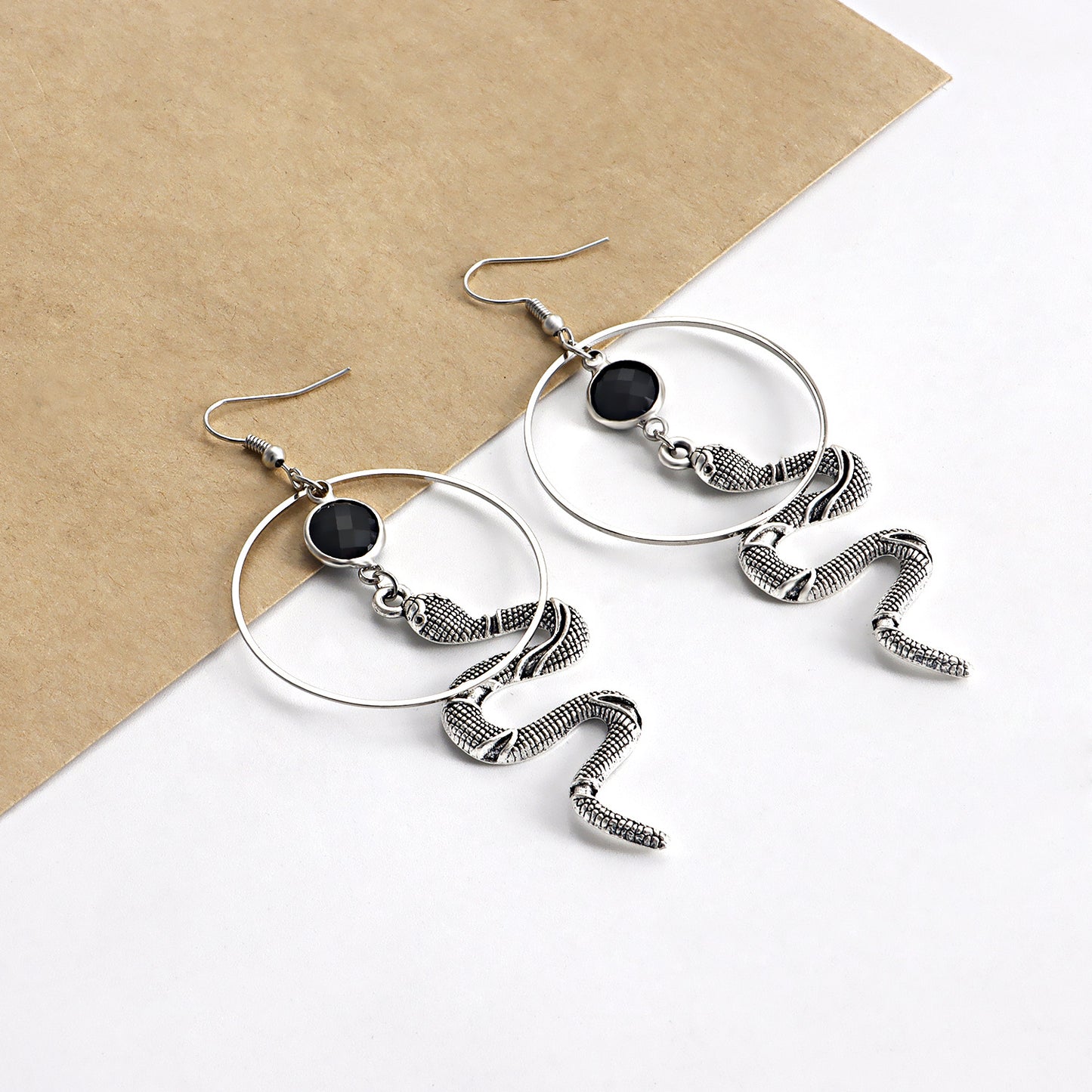 Minimalist Geometric Snake-Shaped Alloy Earrings with Rhinestone Inlay for Women