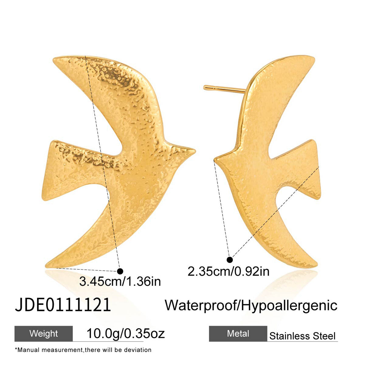 Elegant Stainless Steel PVD Plated Dove Pendant Necklace and Earring Set for Women