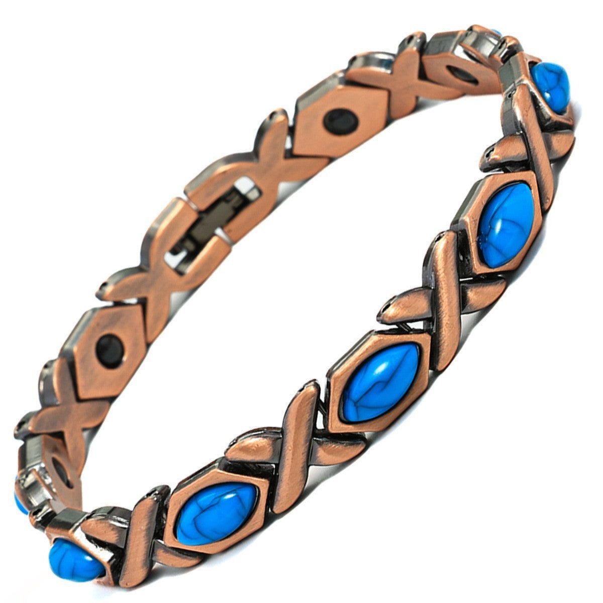 Vintage Brushed Zinc Alloy Heart Geometric Turquoise Magnetic Bracelet Unisex