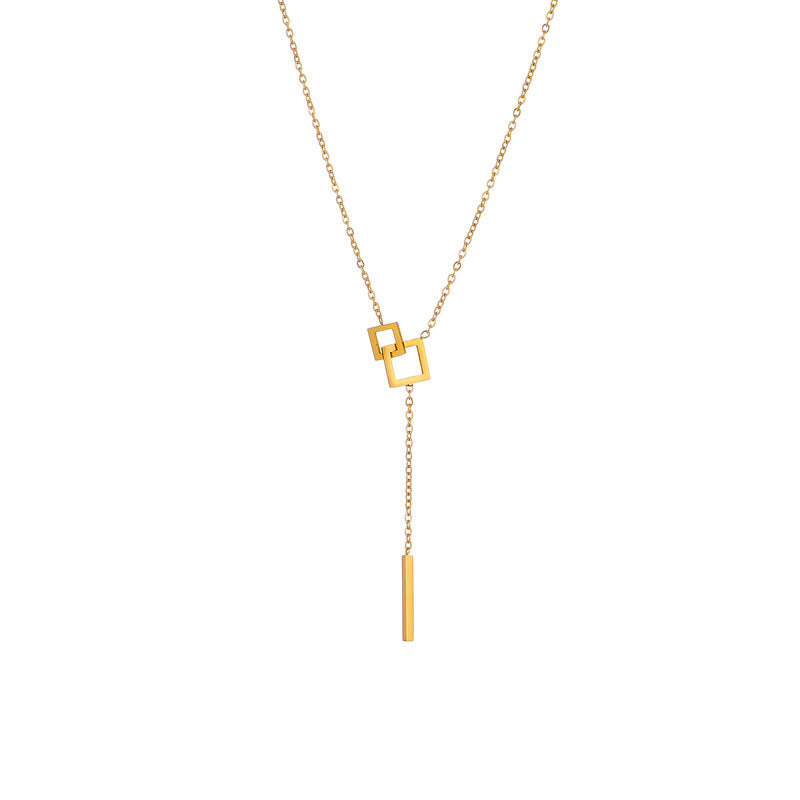 Minimalist Geometric Square Long Tassel Titanium Steel Necklace with Plating Finish for Women