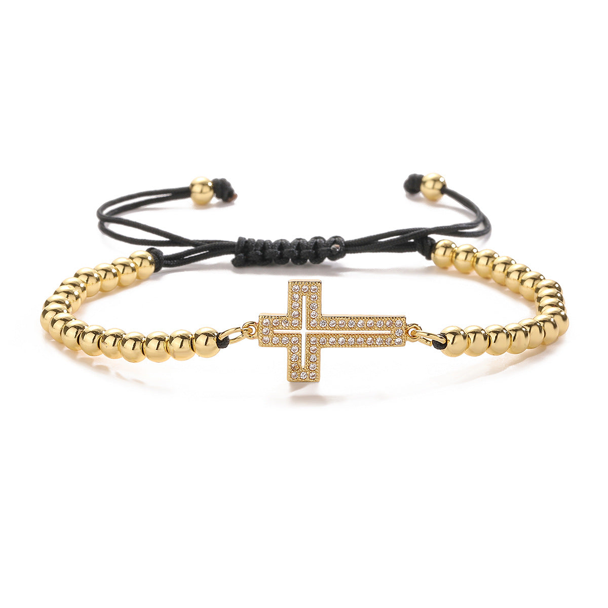 Fashion Micro-Inlaid Zircon Cross Geometric Copper Braceet with 18K Gold Plating for Women