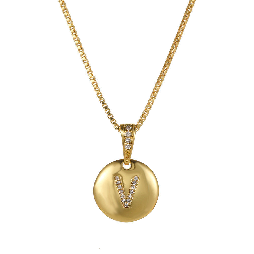 Vintage Sweet Geometric Letter Brass Inlay Cubic Zirconia Necklace Box Chain for Women