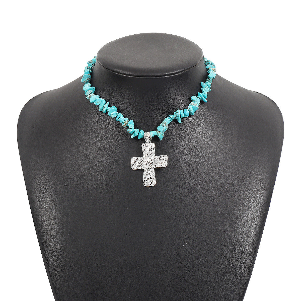 Collar con colgante de piedra irregular geométrica vintage con diseño de cruz en acabado chapado en aleación para mujer