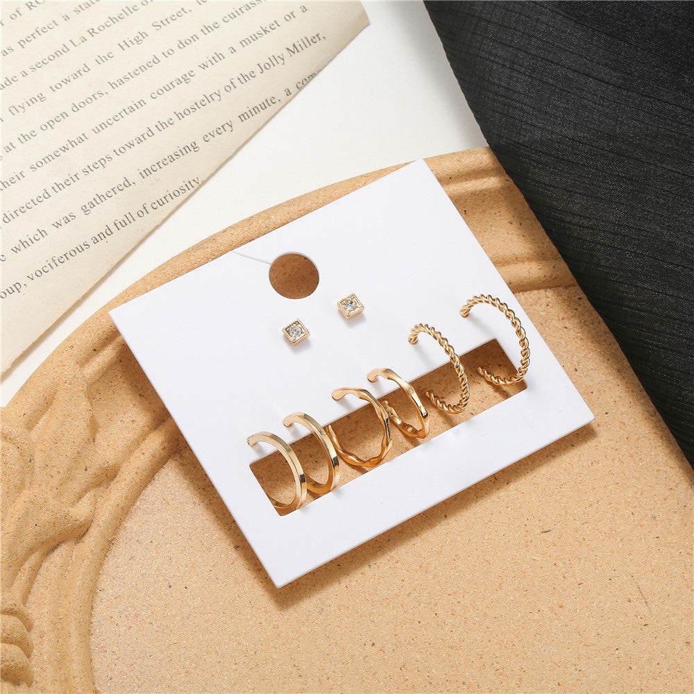 Casual Gold Plated Geometric Round Alloy Hoop Earrings with Rhinestone for Women