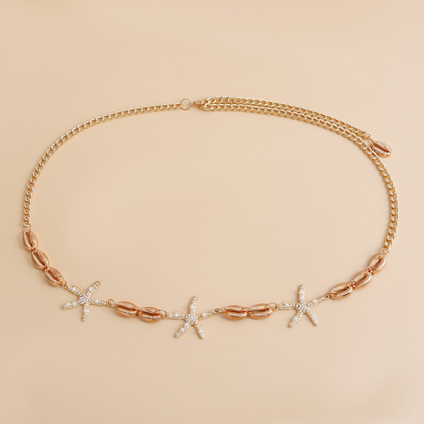 Punk Style Starfish and Seashell Pendant Single-Layer Waist Chain for Women Metallic Body Chain