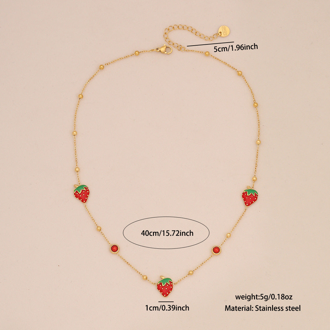 Graziosa collana con ciondolo a fragola da donna in acciaio inossidabile con finitura placcata, stile catena clavicola