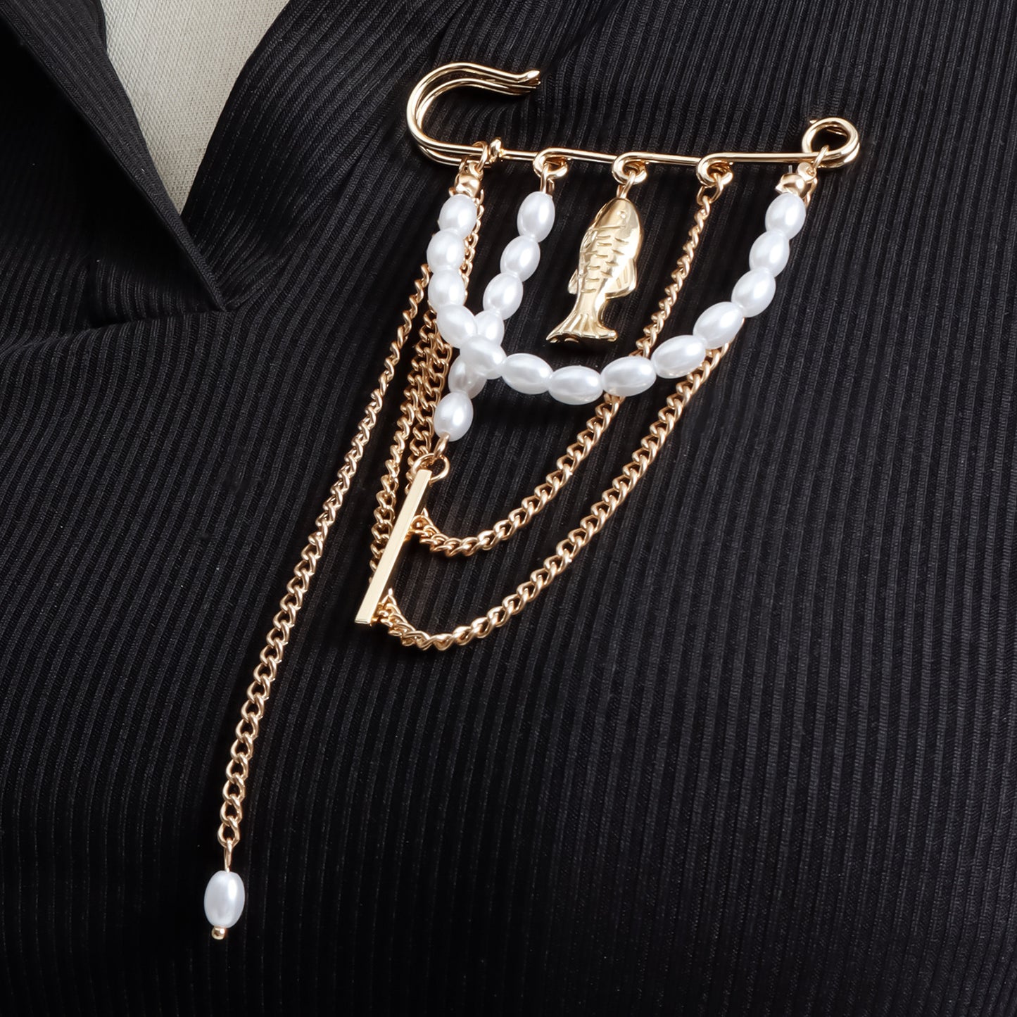 Vintage Elegant Geometric Alloy Brooch with Pearl and Tassel Detail