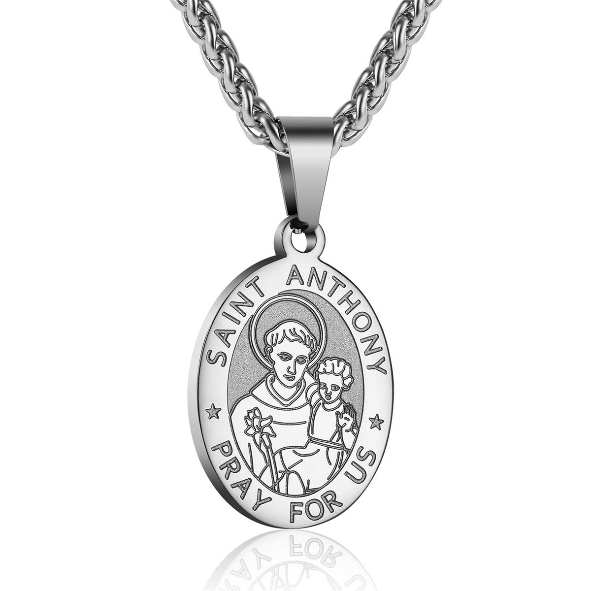 Minimalist Geometric Double-Sided Portrait Medal Pendant Necklace in Stainless Steel with Plated Finish on Snake Chain