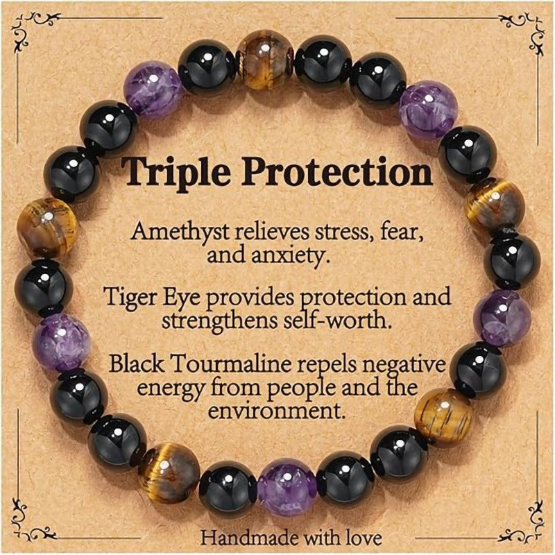 Minimalist Natural Stone Tiger Eye Amethyst Citrine Round Geometric Bracelet Unisex