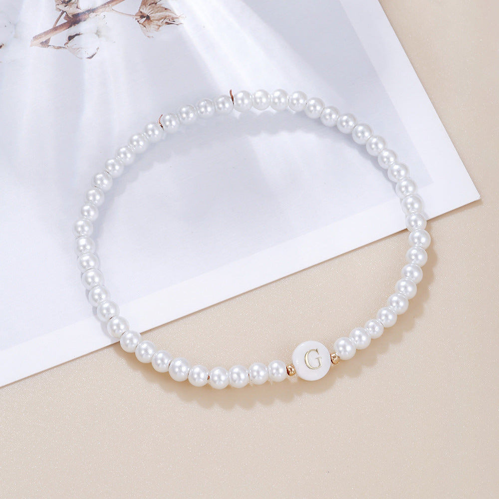 Minimalist Sweet Letter Imitation Pearl Handmade Bracelet for Women