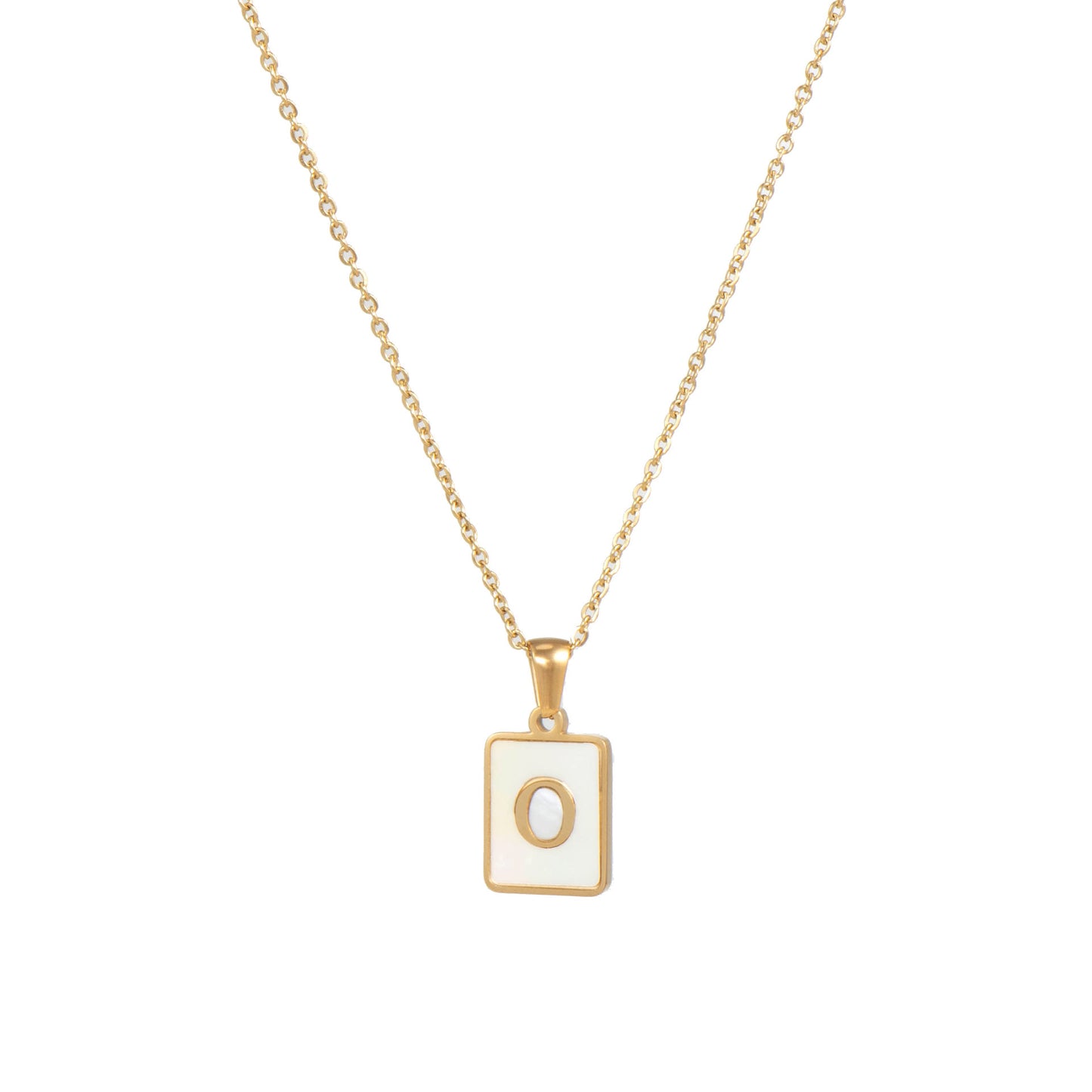 Minimalist 18K Gold Plated Square Letter Pendant Necklace Stainless Steel Shell Design for Women