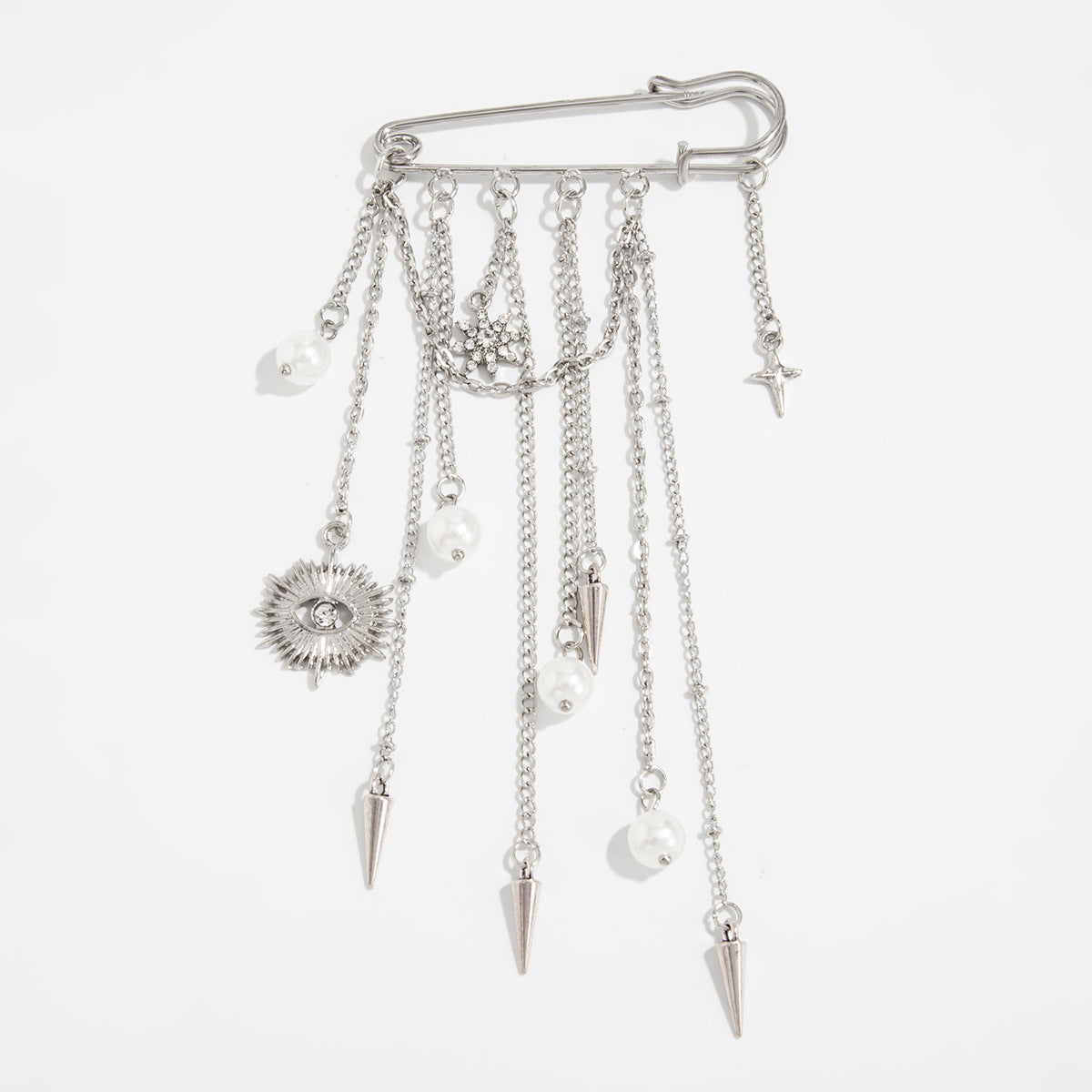 Minimalist Elegant Star Plated Iron Brooch with Tassel Chain for Women