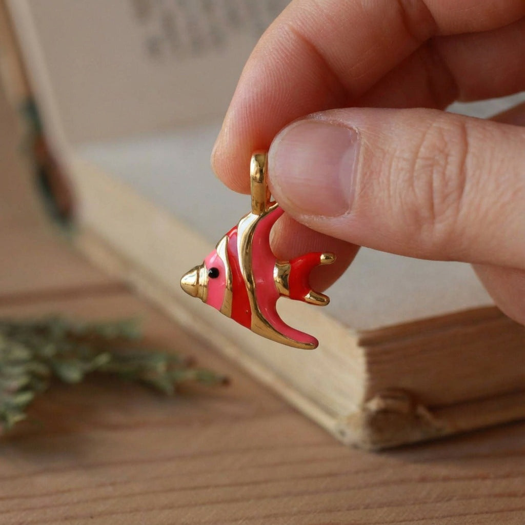 Vintage 18K Gold Plated Brass Fish Pendant Charm Bar for DIY Necklace Unisex