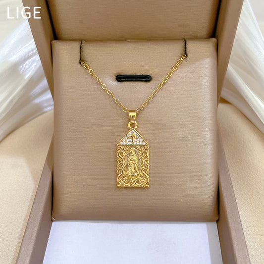 Collar Minimalista de Acero Inoxidable con Colgante Geométrico para Mujer y Hombre con Cadena de Guardapelo, Acentos de Circonita y Motivo Lunar
