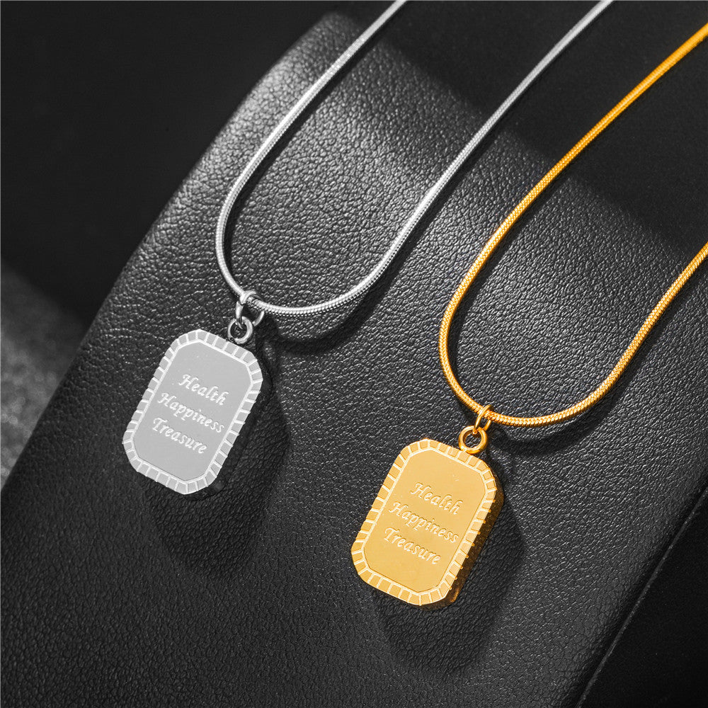Vintage Minimalist Square Titanium Steel Plated Necklace with Stainless Steel Pendant