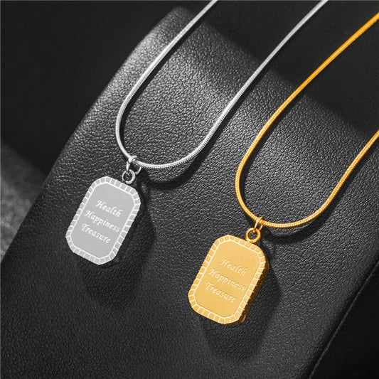 Vintage Minimalist Square Titanium Steel Plated Necklace with Stainless Steel Pendant