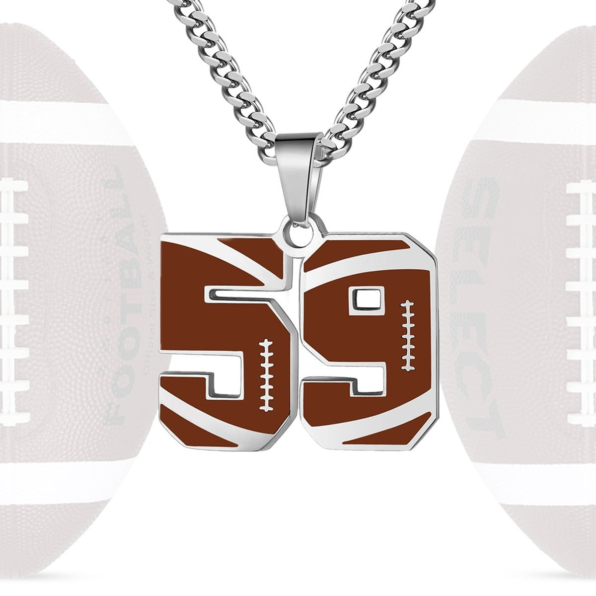 Motivational Football Number Pendant Necklace for Men in Stainless Steel with Polished Finish and Letter/Number Design
