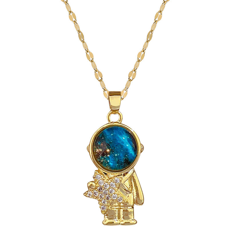 Collana Minimalista a Stella in Acciaio al Titanio con Intarsio di Strass per Donne e Uomini, Ciondolo Regolabile a Tema Astronauta su Catena in Acciaio Inossidabile